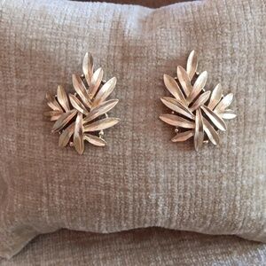 Trifari Gold Tone Leaf Post Earrings